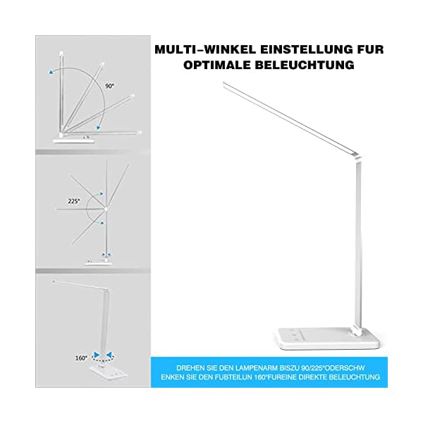 TOVXAFUR LED Schreibtischlampe 5 Lichtfarben und 4 Helligkeitsstufen Dimmbare Memory Funktion USB-Anschluss für Büro… – Bild 4