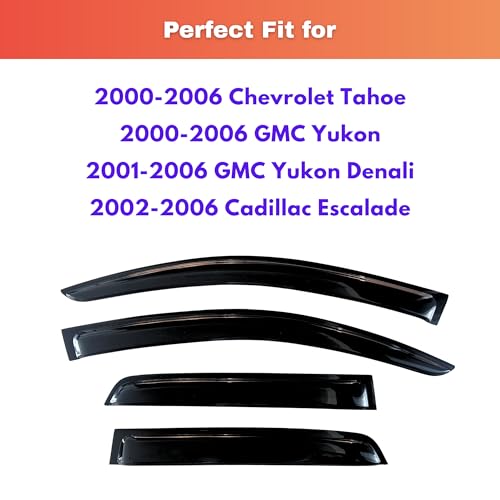 Image of KPY Rain Guards Fit for 2000-2006 Chevrolet /Chevy Tahoe, Out-Channel Window Visors Vent Wind Deflectors 4PC, Car Accessories for 2000-2006 GMC Yukon /Yunkon Denali, 2002-2006 Cadillac Escalade