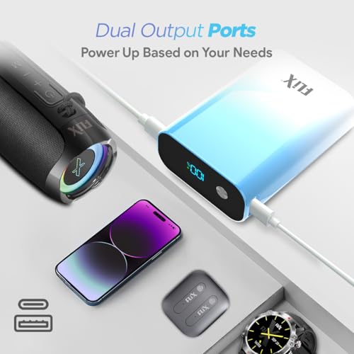 Image of FLiX UltraCharge Duotone 20,000mAh 22.5W QC Pocket Power Delivery PPS Power Bank, Type C Input & Output, LED Percentage Display, Compatible iPhone, Samsung, Google (White + Blue)