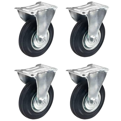 ACAN Tradineur Lot de 4 roulettes fixes pour meubles 10 cm en fer et caoutchouc avec plaque de montage, roue de transport pour chariots, tables, industriel, Ø 100 mm
