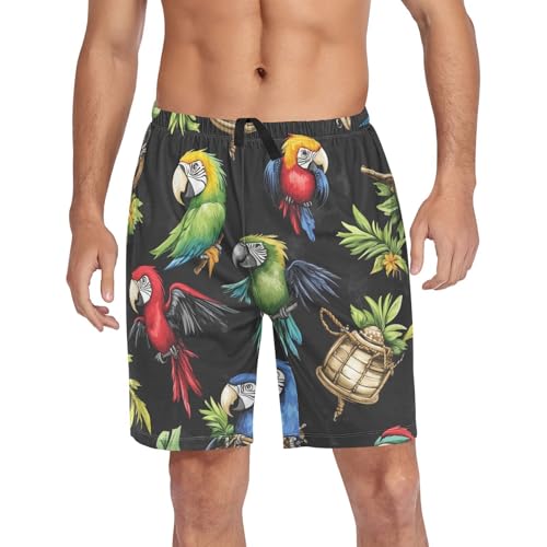 Colorful Parrots Leaf Pajama Bottom Shorts for Men Soft Casual Sleep Lounge Shorts with Pockets S-XXL