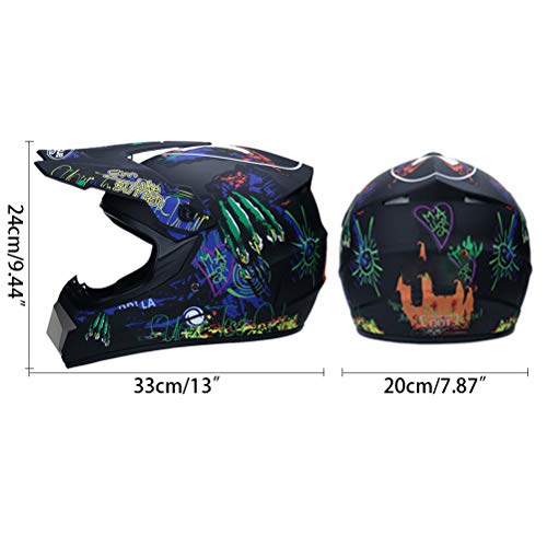 Gmuret Professioneller Motocross Helm für Kinder Erwachsene, Motocross Dirt Bike Offroad Motorradhelm Set mit Schutzbrille Handschuhe Reitmaske