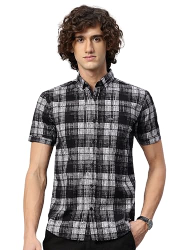 Image of Majestic Man Slim Fit Short Sleeve Checked Pure Cotton Casual Shirt