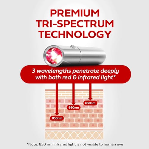 Exerscribe Red Light Therapy for Face and Body Use - RedTonic Handheld LED Infrared Light Device with 630nm, 660nm & 850nm Wavelengths