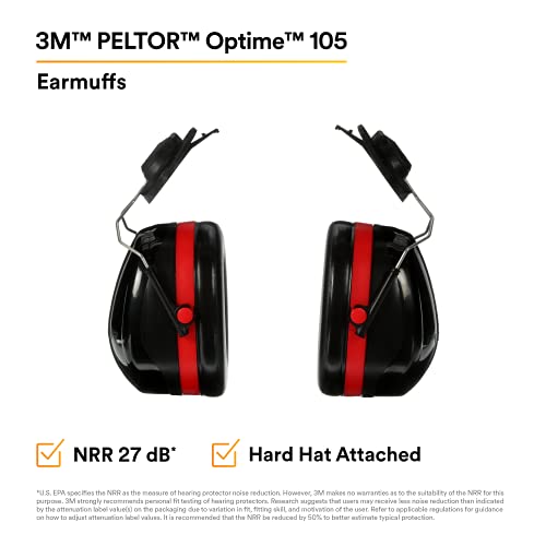 Image of 3M PELTOR Hearing Protection Optime 105 Earmuffs, E-A-Rfit Compatible, Assembly, Sanding, Grinding
