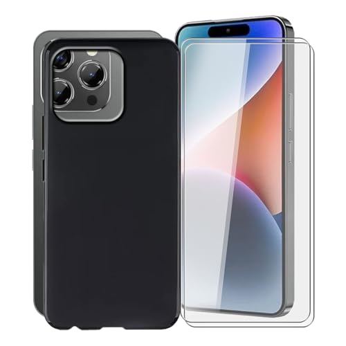 KJYFOANI for Oukitel P1 Case, with [ 2 x Screen Protector Tempered Glass Film], Black Soft Silicone Cover Shockproof Bumper Protection Case for Oukitel P1 (6.70") - Black