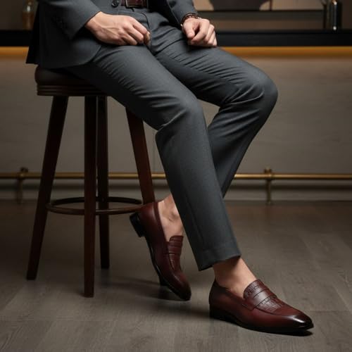 Image of HAYES LONDON Penny Loafers for Men | Genuine Leather Slip-on Shoes | Formal & Casual Comfort Footwear