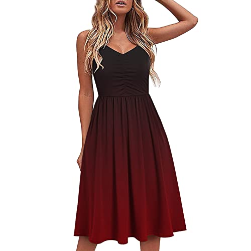 Sommerkleid Damen Knielang Kleider Spaghetti Trägerkleid für Hochzeitsgäste High Waist Freizeitkleid Rückenfrei Partykleid Ballkleid Urlaub...