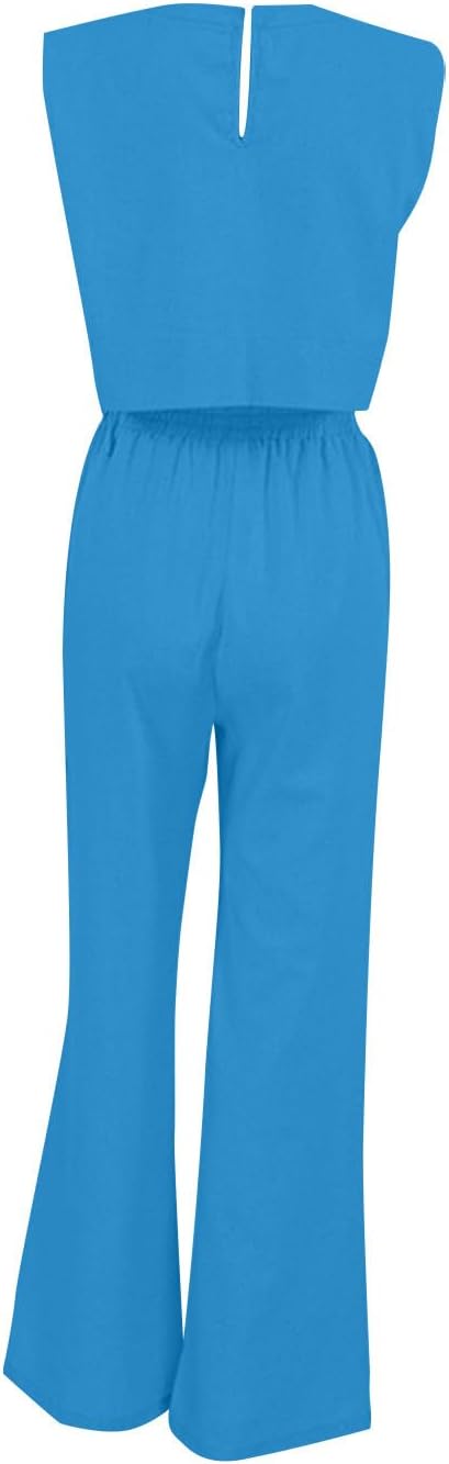 HGps8w Womens Sleeveless Tracksuit Sets with Shoulder Padded, Casual Loose Crop Tank Top Matching Wide Leg Pants