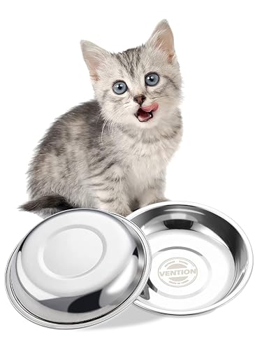 VENTION Ciotole Gatti Acciaio Inox Piccole, Set di 2 Ciotole Ricambio Acciaio Cibo Gatti 14,7 cm, Piattini Gattini Metallo