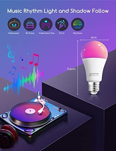 Smart Bulb E27, Aigostar Alexa Light Bulb, WiFi Smart Bulb 9W RGBCW LED Colour Changing Light Bulb Compatible with Amazon Alexa and Google Home,Sync to Music, Dimmable, No Hub Required
