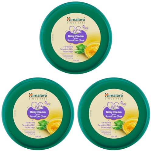 Image of Himalaya Baby Cream with Pure Cow Ghee & pH5.5 (200ml) | Moisturizes & nourishes skin all day long | For Dry and sensitive skin (Pack of 3)