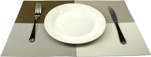 Image of Potency Table Mats Set of 4, Woven Placemate for Dining Table, Heat-Resistant Placemats Stain Resistant Anti-Skid Washable PVC Table Mats,Vinyl Placemats for Dining Kitchen Restaurant Table(K-Apricot)