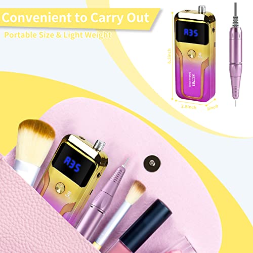 Portable Nail Drill Professional 35000 RPM, MOCOWIND Rechargeable Electric Nail File Machine E File for Acrylic Gel Polishing Removing, Cordless E-File with Bits Kit for Manicure Salon Home — view 2