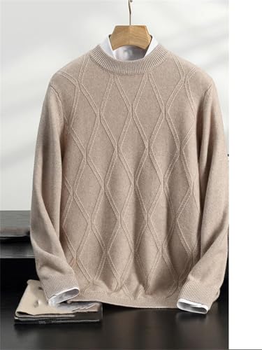 Men's O-Neck Pullovers Sweater Cashmere Diamond Textured Thick Long Sleeve Business Warm Tops3