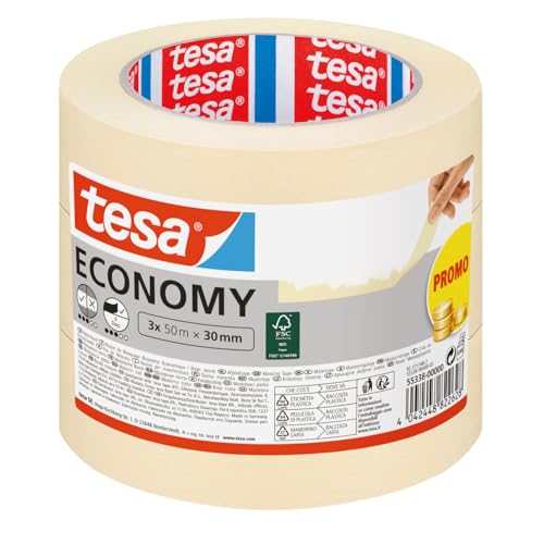 tesa Malerband für einfache Malerarbeiten, 3er Pack, 50m x 30mm