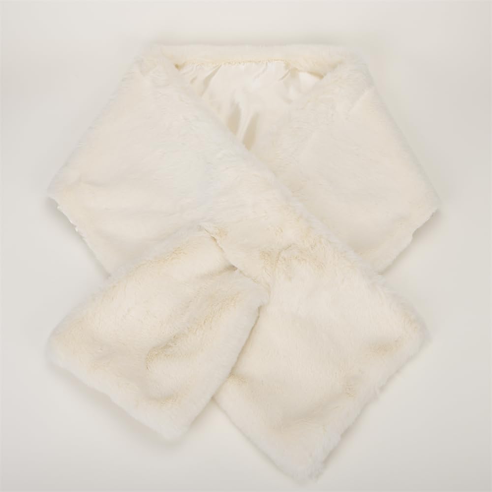 Bridal Faux Fur Wrap Wedding Fur Stole with Brooch Evening Party Warm Shrug Cape - Image 2