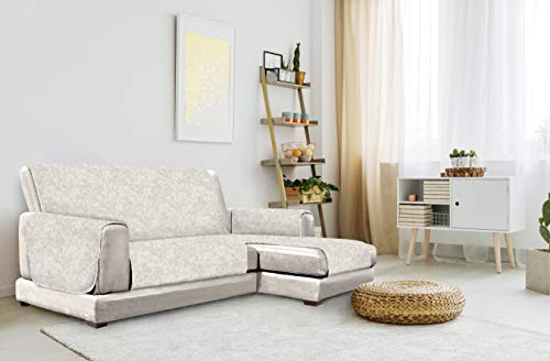 Italian Bed Linen “Glamour” Anti-Deslizamiento Funda para sofà con Chaise-Longue Derecha, Beige, 290cm