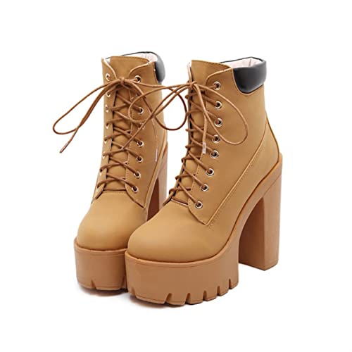 YDYCG Woman Fashion Shoes Autumn and Winter Lace Up Thick High Heel Ladies Platform Ankle Boots Women's Stage Sneakers (Color : Brown, Shoe Size : 5.5)