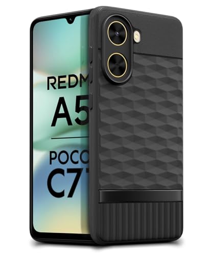 Image of WOW IMAGINE Back Cover for Redmi A5 | Poco C71 with Hexa Cube Design | Ultra Slim Soft Rubberised Case | Inner Velvet Fabric | Matte Silicone Flexible Mobile Case | Camera Protection - Black