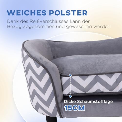 PawHut Haustiersofa Hundecouch Hundesofa Hundebett Hundematte Katze Kissen gepolstert Holz Schaumstoff Grau 68,5 x 40,5 x 40,5 cm