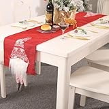 Mesa de Navidad para camino con patas colgantes con patrón nórdico de Rodolfo diseñado para decoración de mesa de estilo festivo y granja para uso de temporada (rojo)