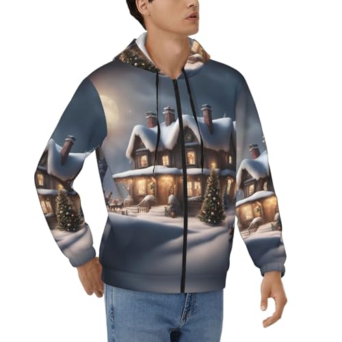 Sweat à capuche zippé pour homme avec motif maison de village de Noël 2