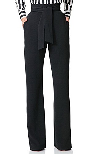 Molisry Women Casual Stretch Straight Leg High Waisted Long Work Pants with Belt Black