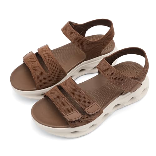 Image of UBFEN Womens Comfortable Walking Sandals with Cushioned Sole | Non-Slip Rocker Bottom, Arch Support, Adjustable Straps, Lightweight Water Sport Platform Summer