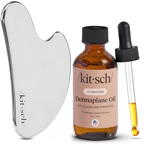 Kitsch Stainless Steel Gua Sha & Dermaplane Face Oil Bundle – Sculpting Tool & Hydrating Facial Oil with Jojoba & Argan Oil – Lymphatic Drainage, Radiant Skin Care Set - image 1