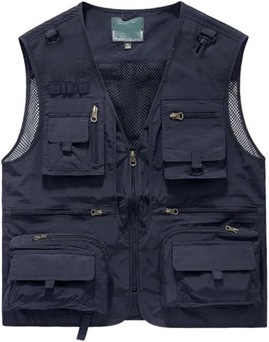 CwccLSH Multifuncional Chaleco Multibolsillos for Exteriores, Chaleco táctico for Senderismo, Pesca, fotógrafo, Chaqueta de Malla sin Mangas Tipo Cargo(Navy,3XL)
