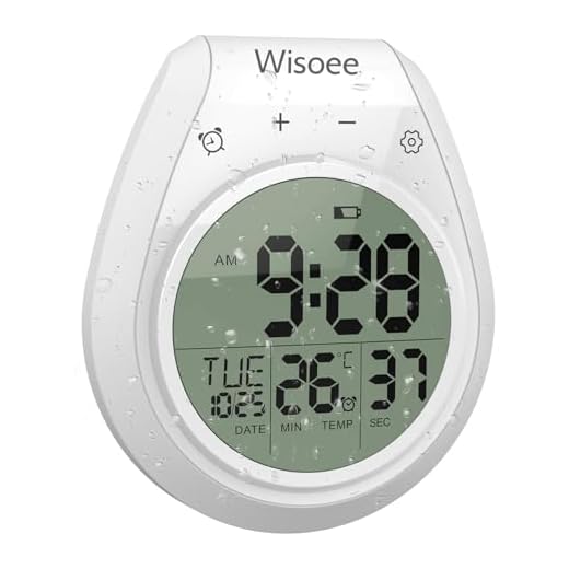 Digital Shower Clock Waterproof, Bathroom Timer Clock, Digital Kitchen Wall Clock, Large LCD Display, 12/24 Hour Format, Indoor Temperature, Countdown Timer, Suction Cup Hanging Hole