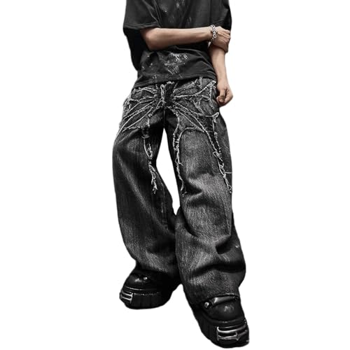 Men's Hip Hop Splicing Wide Leg Y2K Jeans Women's Gothic Straight Loose Jeans