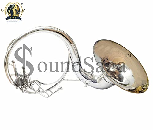 Sound Saga® Chrome Nickel Finish 22" King Size Handmade Sousaphone Brass Made Bb Big Bell Tuba With Mouth Piece And Carry Bag Musical Instrument Gift (Silver) #TOP2