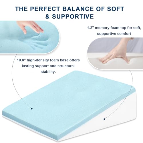 Image of Wedge Pillow for Sleep Apnea, 12 inch Memory Foam Bed Wedge After Surgery | Dual-Layer Foam with a High-Density Base Provides Stable Support, Resists Flattening, and Stays Secure with a Non-Slip Bottom