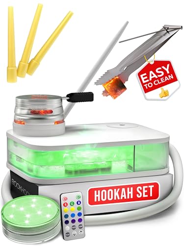 portable hookah set with everything and case - premium white small hookah set for travel flat hookah box hooka set with charcoal holder & coal cover- travel hooka set with everything