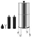Mstge Gravity Water Filter System, 2.25 Gallons Gravity Water Purifier System, 304 Stainless Steel Countertop Water Filter System with 2 Black Carbon Filters and Stand