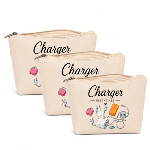 Image of DRUDRAYA Canvas Charger Pouch | Printed Storage Zipper Bag (Pack of 3)
