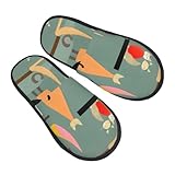 jingong Pantuflas peludas con estampado de gatos de mediados de siglo, modernas pantuflas de algodón para otoño e invierno, cómodas y cálidas para el hogar