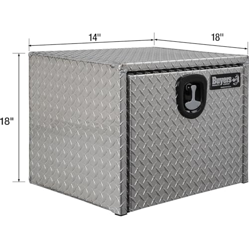 Image of Buyers Products 1705102 Diamond Tread Aluminum Underbody Truck Tool Box, 18 x 18 x 14, Made in USA, .100 in. Thick, Corrosion-Resistant, Locking Compression Latch - Secure Storage for Work Trucks