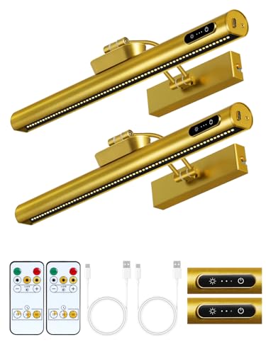 OUTON 40cm Luce LED per Specchio Senza Fili con Telecomando & Touch, Batteria Ricaricabile, Dimmerabile 3-Colore, 4000mAh USB-C, Lampada da Parete per Illuminazione Artistica, Specchio e Armadio – Oro