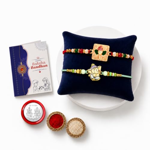 Image of Oblivion Rakhi For Brother - Elegant Stylish God Designer Rakhi with Beads and Silver Colour Pooja Coin, Tilak Set & Greeting Card - Traditional Raksha Bandhan Combo for Bhai