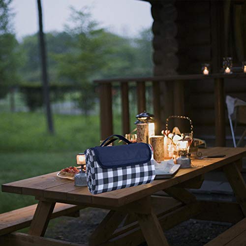 Classic Gingham Picnic & Outdoor Blanket -57\"x79\"| Picnic Mat |Beach Blanket | Foldable Sandproof & Waterproof Camping Travel Blanket |Portable Handy Mat | Picnic Pack Tote -Blue