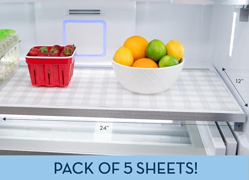 S&T INC. Fridge Liners, Shelf Liners for Kitchen Cabinets and Storage Bins, Non Adhesive Refrigerator Liners, Washable and Absorbent, 12 Inch x 24 Inch, Plaid, 5 Pack