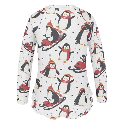 Penguins Animal Ski Girls Long Sleeve Swimsuit Rash Guard One Piece Bathing Suits Zipper 3-12T3