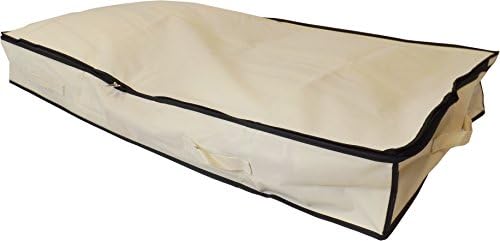 Neusu Underbed Storage Bag Slimline Design 125x60x15cm - 110L Under Bed Storage Bag With Zip For Bedding, Duvets, Blankets, Pillows, Clothes - Strong Storage Solution - Shoe Storage Under Bed - Beige