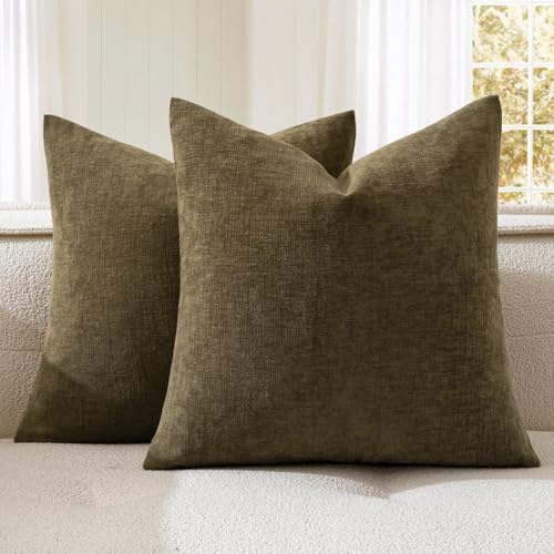 MIULEE Coffee Chenille Couch Throw Pillow Covers, 20x20