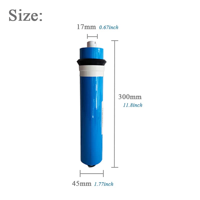 Filtro de agua de ósmosis inversa multietapa, Membrana RO 1812-75/ 100GPD for purificador de filtro de agua de 5 etapas, sistema de tratamiento de ósmosis inversa estándar NSF/ANSI Fácil de instalar,