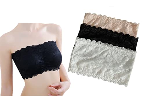 SamHeng Femmes Floral Dentelle Tube Top Soutien-Gorge Bandeau sans Bretelles Soutiens-Gorge sans Couture Non Rembourré Bralette 3 Pack Cover