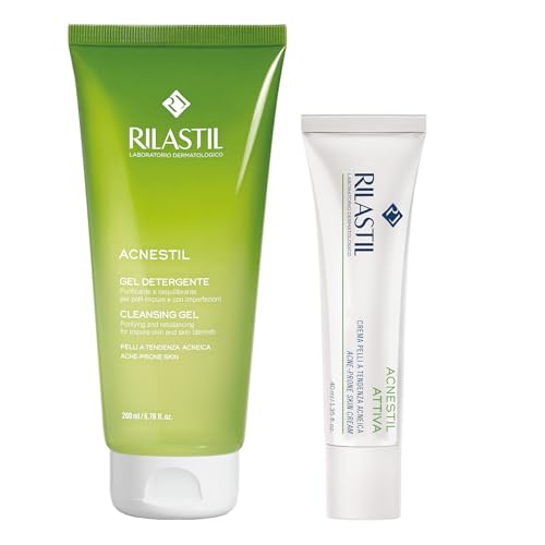 Rilastil- Rutina de Cuidado Facial Antimperfecciones, Crema Acnestil Attiva+ 40 ml, Acnestil Gel Limpiador 200 ml, Limpia en Profundidad y Regula la Piel, Pieles Grasas, Mixtas y con Tendencia Acneica